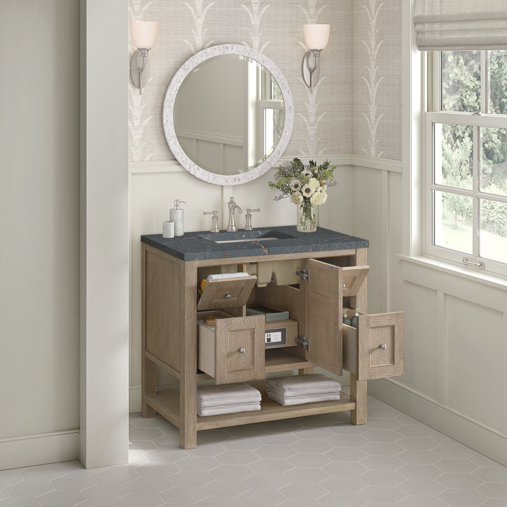 James Martin - Breckenridge 36" Single Vanity, Whitewashed Oak w/ 3 CM Parisien Bleu Silestone Top - 330-V36-WWO-3PBL view 5