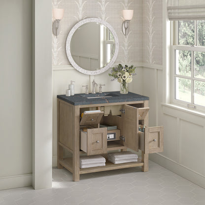 James Martin - Breckenridge 36" Single Vanity, Whitewashed Oak w/ 3 CM Parisien Bleu Silestone Top - 330-V36-WWO-3PBL view 5