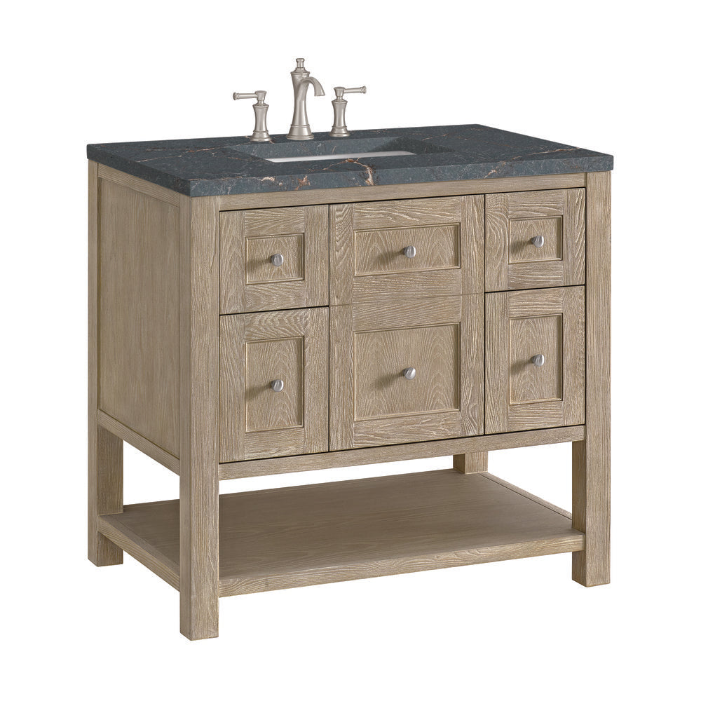 James Martin - Breckenridge 36" Single Vanity, Whitewashed Oak w/ 3 CM Parisien Bleu Silestone Top - 330-V36-WWO-3PBL view 9