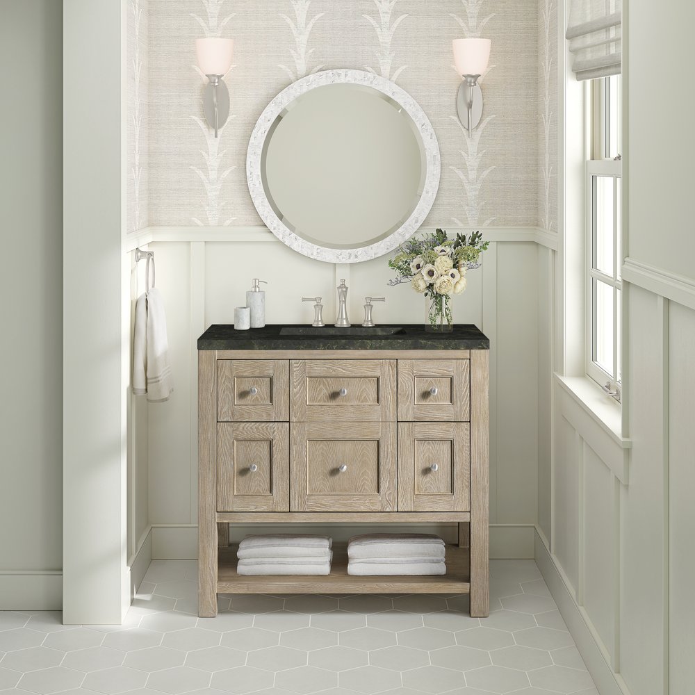 James Martin - Breckenridge 36" Single Vanity, Whitewashed Oak, w/ 3 CM Phantome Eclos Top - 330-V36-WWO-3PHT view 3