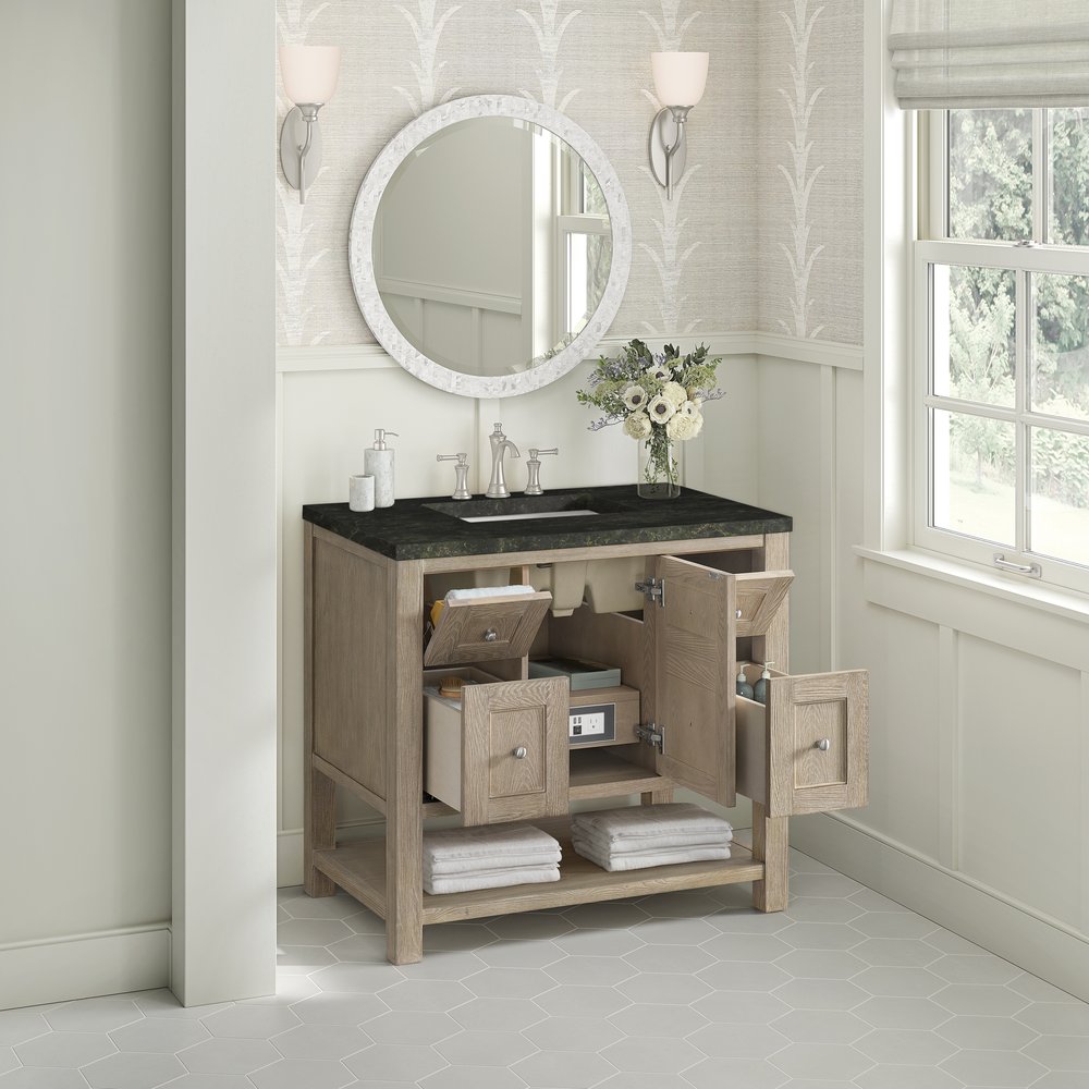 James Martin - Breckenridge 36" Single Vanity, Whitewashed Oak, w/ 3 CM Phantome Eclos Top - 330-V36-WWO-3PHT view 5