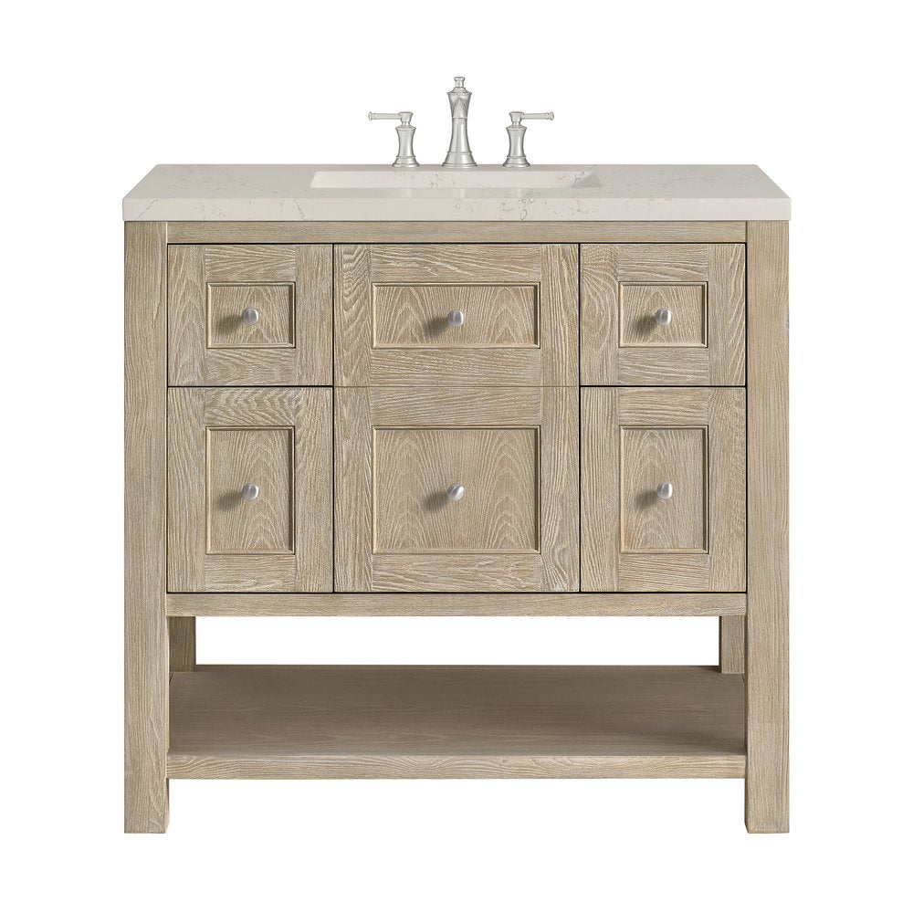 James Martin - Breckenridge 36" Single Vanity, Whitewashed Oak, w/ 3 CM Siberian Silestone Top - 330-V36-WWO-3SFR view 1