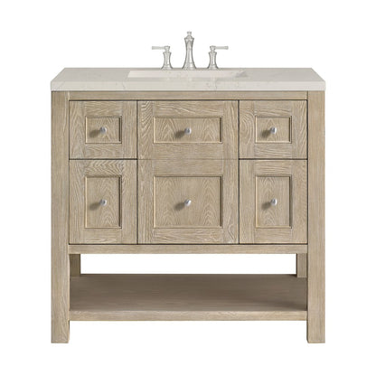 James Martin - Breckenridge 36" Single Vanity, Whitewashed Oak, w/ 3 CM Siberian Silestone Top - 330-V36-WWO-3SFR view 1
