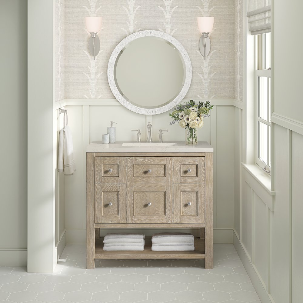 James Martin - Breckenridge 36" Single Vanity, Whitewashed Oak, w/ 3 CM Siberian Silestone Top - 330-V36-WWO-3SFR view 3