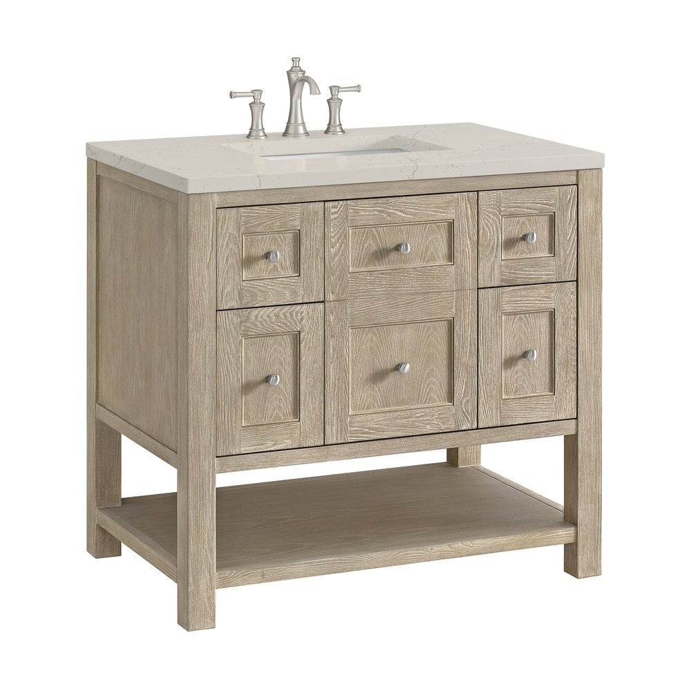 James Martin - Breckenridge 36" Single Vanity, Whitewashed Oak, w/ 3 CM Siberian Silestone Top - 330-V36-WWO-3SFR view 9