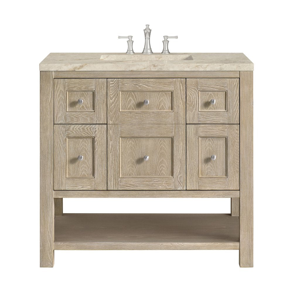 James Martin - Breckenridge 36" Single Vanity, Whitewashed Oak, w/ 3 CM Tajnar Eclos Top - 330-V36-WWO-3TJR view 1