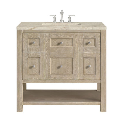 James Martin - Breckenridge 36" Single Vanity, Whitewashed Oak, w/ 3 CM Tajnar Eclos Top - 330-V36-WWO-3TJR view 1