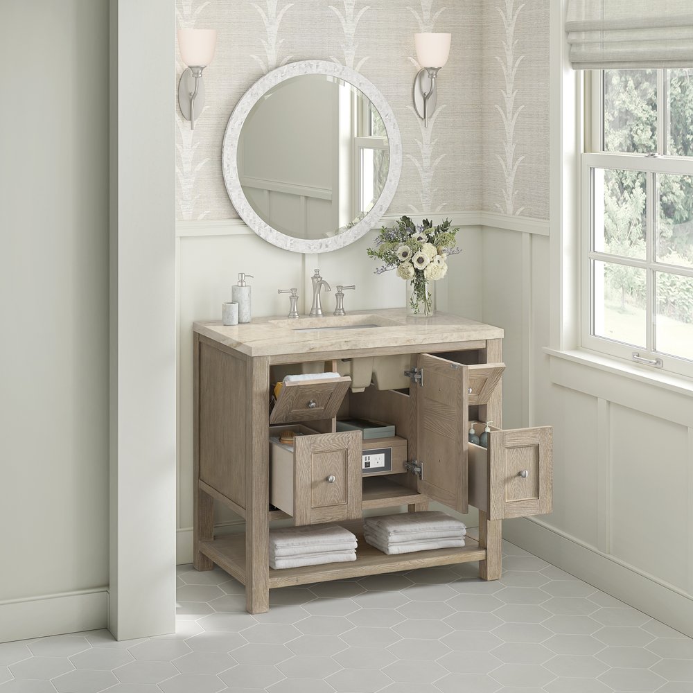 James Martin - Breckenridge 36" Single Vanity, Whitewashed Oak, w/ 3 CM Tajnar Eclos Top - 330-V36-WWO-3TJR view 5