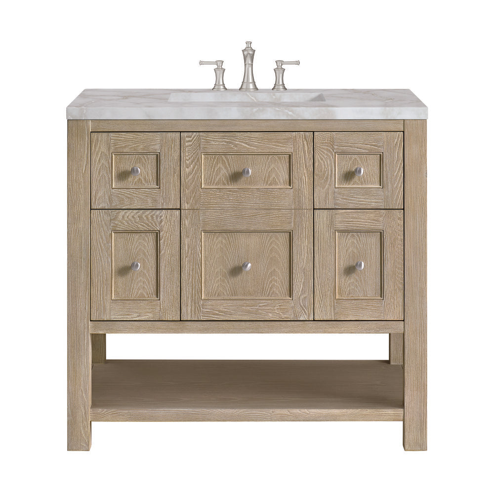 James Martin - Breckenridge 36" Single Vanity, Whitewashed Oak w/ 3 CM Victorian Silver Silestone Top - 330-V36-WWO-3VSL view 1