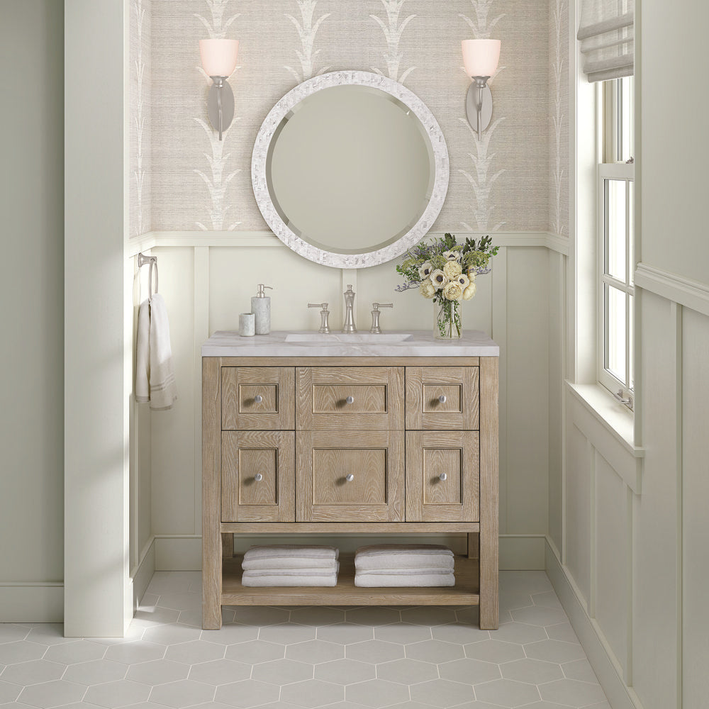 James Martin - Breckenridge 36" Single Vanity, Whitewashed Oak w/ 3 CM Victorian Silver Silestone Top - 330-V36-WWO-3VSL view 3