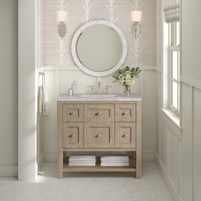 James Martin - Breckenridge 36" Single Vanity, Whitewashed Oak w/ 3 CM Victorian Silver Silestone Top - 330-V36-WWO-3VSL view 3