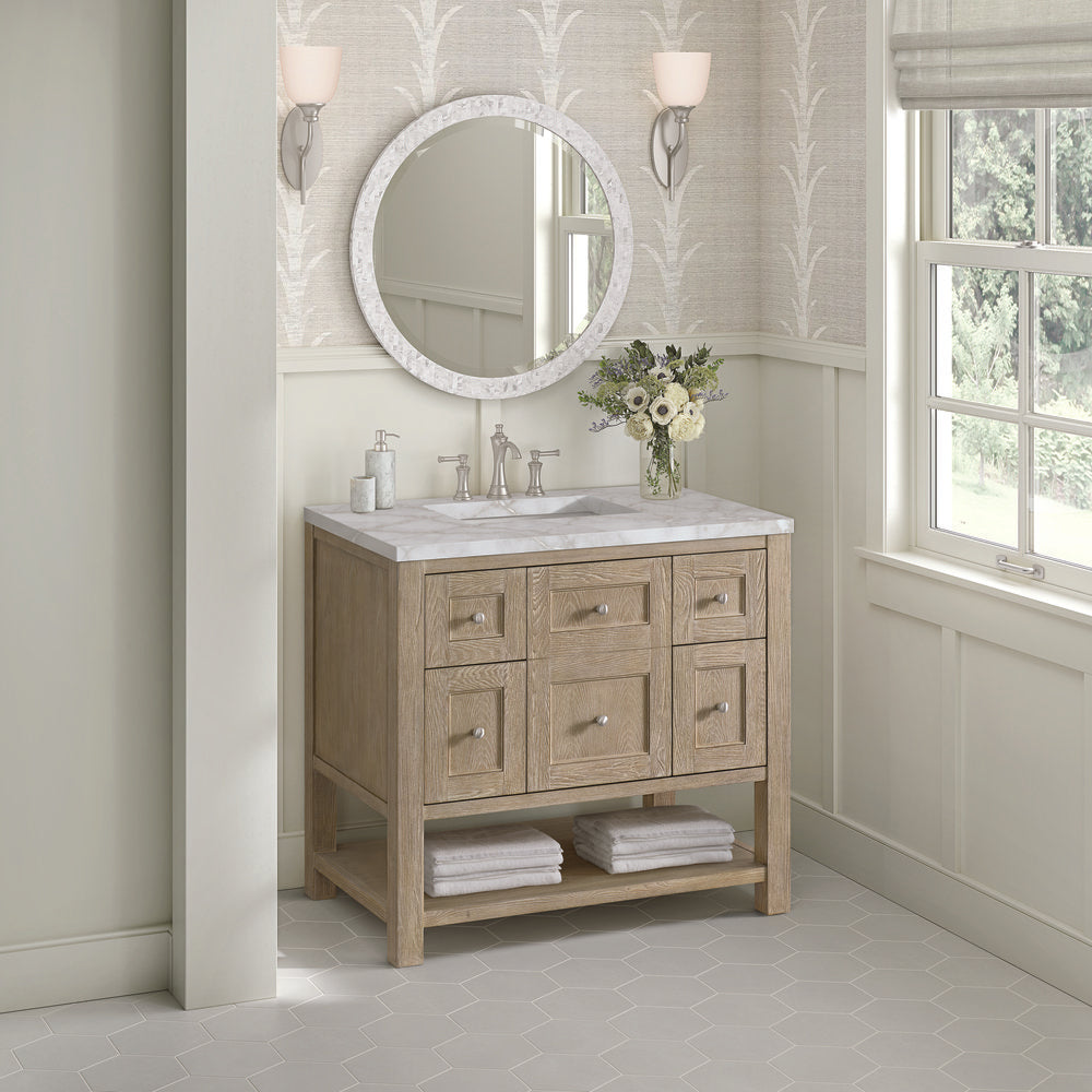 James Martin - Breckenridge 36" Single Vanity, Whitewashed Oak w/ 3 CM Victorian Silver Silestone Top - 330-V36-WWO-3VSL view 4
