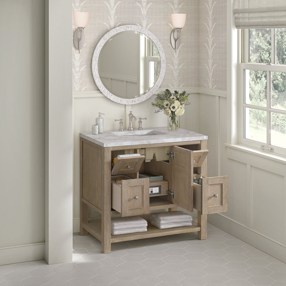 James Martin - Breckenridge 36" Single Vanity, Whitewashed Oak w/ 3 CM Victorian Silver Silestone Top - 330-V36-WWO-3VSL view 5