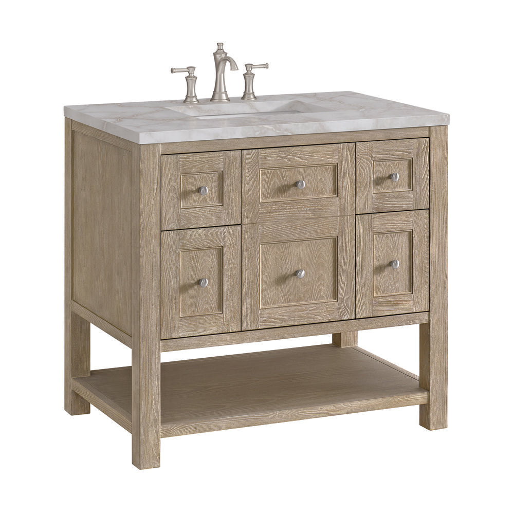 James Martin - Breckenridge 36" Single Vanity, Whitewashed Oak w/ 3 CM Victorian Silver Silestone Top - 330-V36-WWO-3VSL view 9