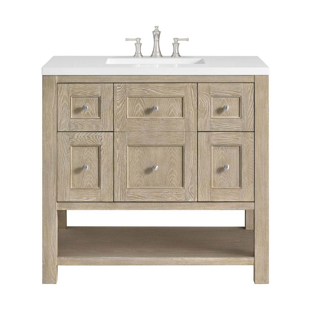 James Martin - Breckenridge 36" Single Vanity, Whitewashed Oak w/ 3 CM White Zeus Silestone Top - 330-V36-WWO-3WZ view 1