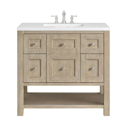 James Martin - Breckenridge 36" Single Vanity, Whitewashed Oak w/ 3 CM White Zeus Silestone Top - 330-V36-WWO-3WZ view 1
