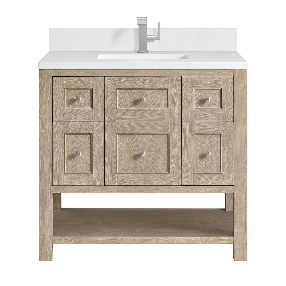 James Martin - Breckenridge 36" Single Vanity, Whitewashed Oak w/ Single Hole 3CM White Zeus Silestone Top & Backsplash - 330-V36-WWO-1WZ view 1