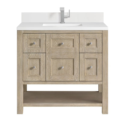 James Martin - Breckenridge 36" Single Vanity, Whitewashed Oak w/ Single Hole 3CM White Zeus Silestone Top & Backsplash - 330-V36-WWO-1WZ view 1