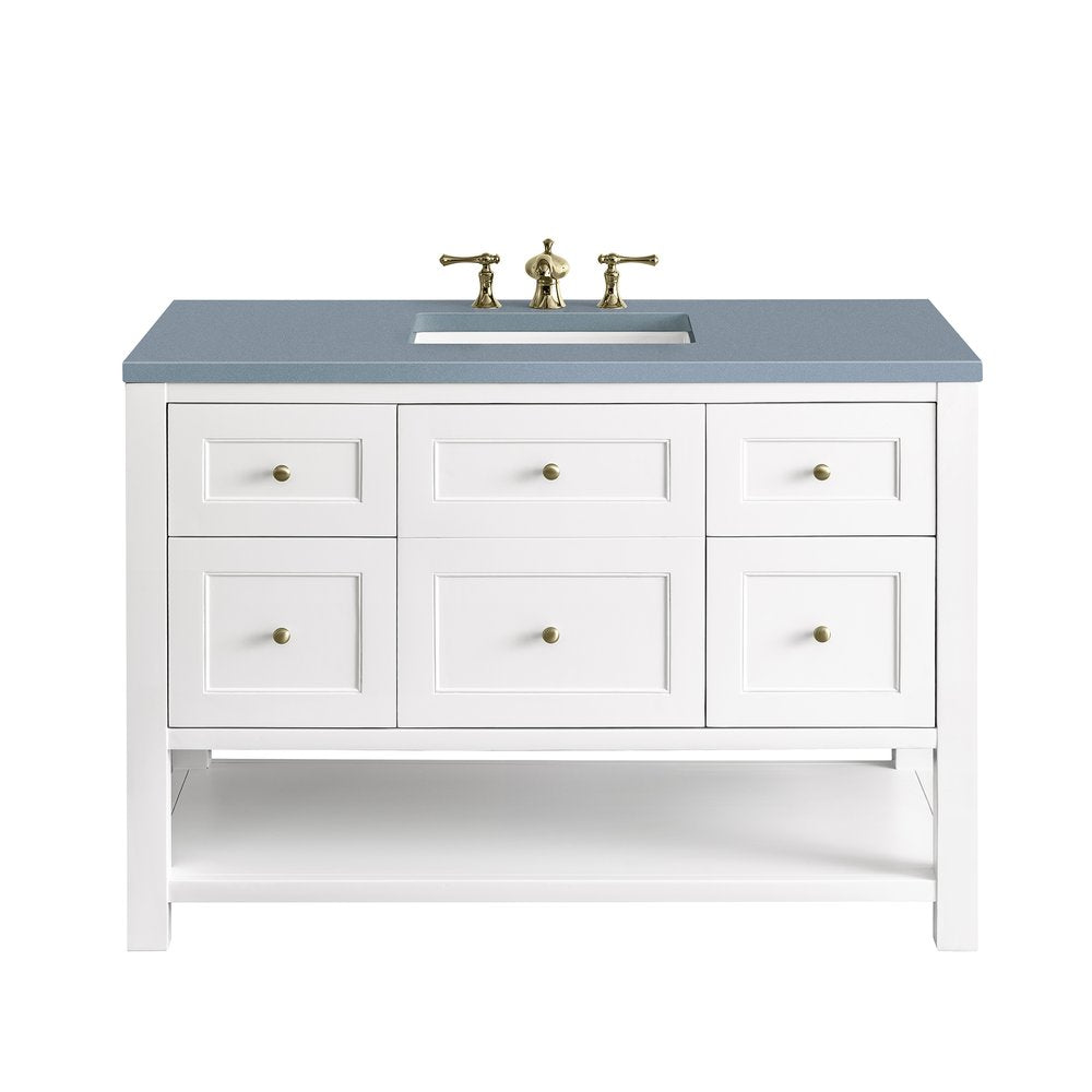 James Martin - Breckenridge 48" Single Vanity, Bright White w/ 3 CM Cala Blue Top - 330-V48-BW-3CBL view 1