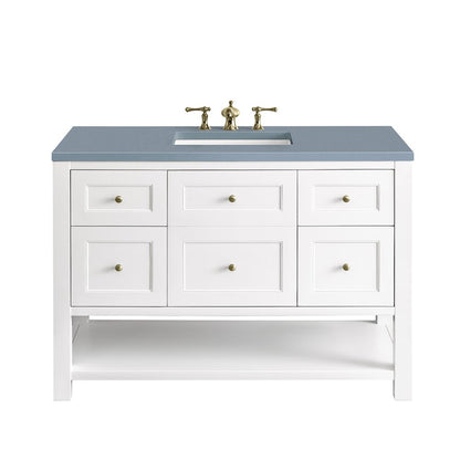 James Martin - Breckenridge 48" Single Vanity, Bright White w/ 3 CM Cala Blue Top - 330-V48-BW-3CBL view 1