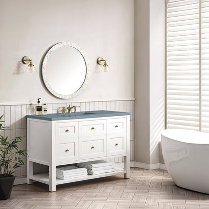 James Martin - Breckenridge 48" Single Vanity, Bright White w/ 3 CM Cala Blue Top - 330-V48-BW-3CBL view 4