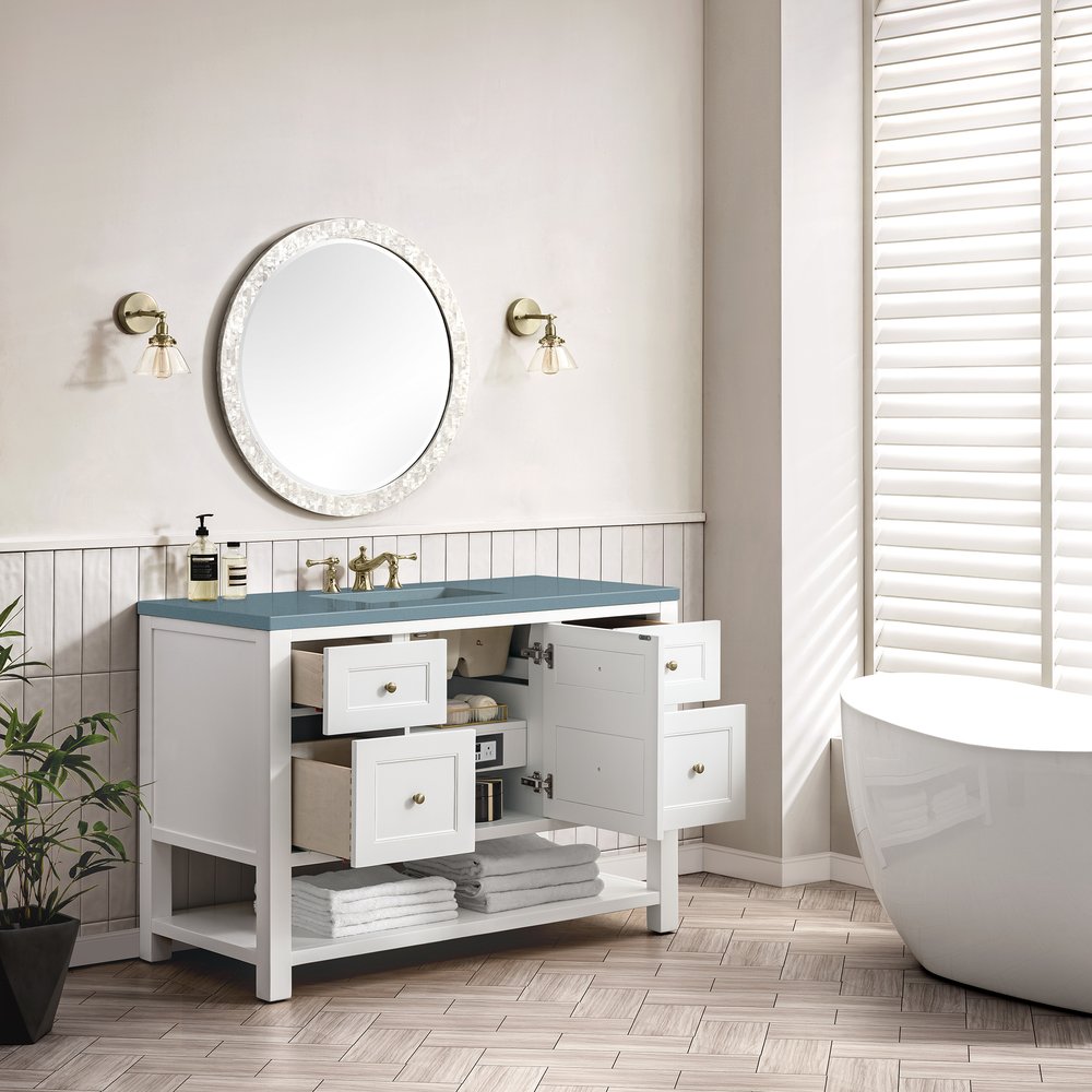 James Martin - Breckenridge 48" Single Vanity, Bright White w/ 3 CM Cala Blue Top - 330-V48-BW-3CBL view 5