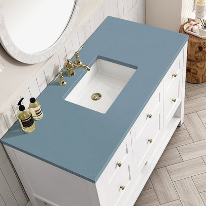 James Martin - Breckenridge 48" Single Vanity, Bright White w/ 3 CM Cala Blue Top - 330-V48-BW-3CBL view 7