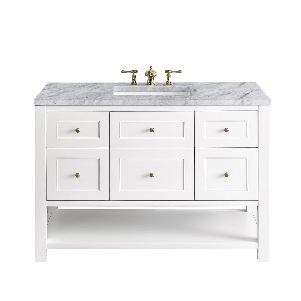 James Martin - Breckenridge 48" Single Vanity, Bright White w/ 3 CM Carrara Marble Top - 330-V48-BW-3CAR view 1