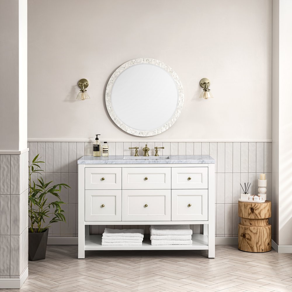 James Martin - Breckenridge 48" Single Vanity, Bright White w/ 3 CM Carrara Marble Top - 330-V48-BW-3CAR view 3