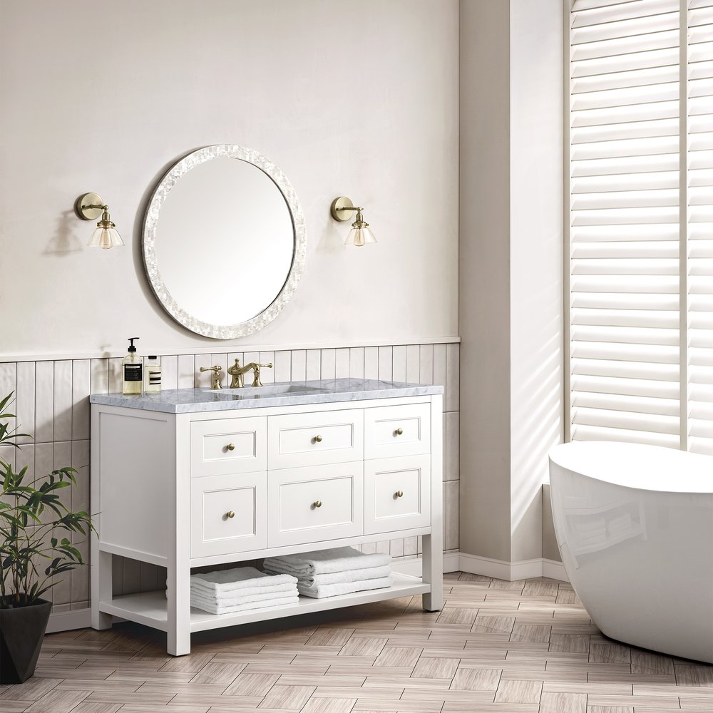 James Martin - Breckenridge 48" Single Vanity, Bright White w/ 3 CM Carrara Marble Top - 330-V48-BW-3CAR view 4