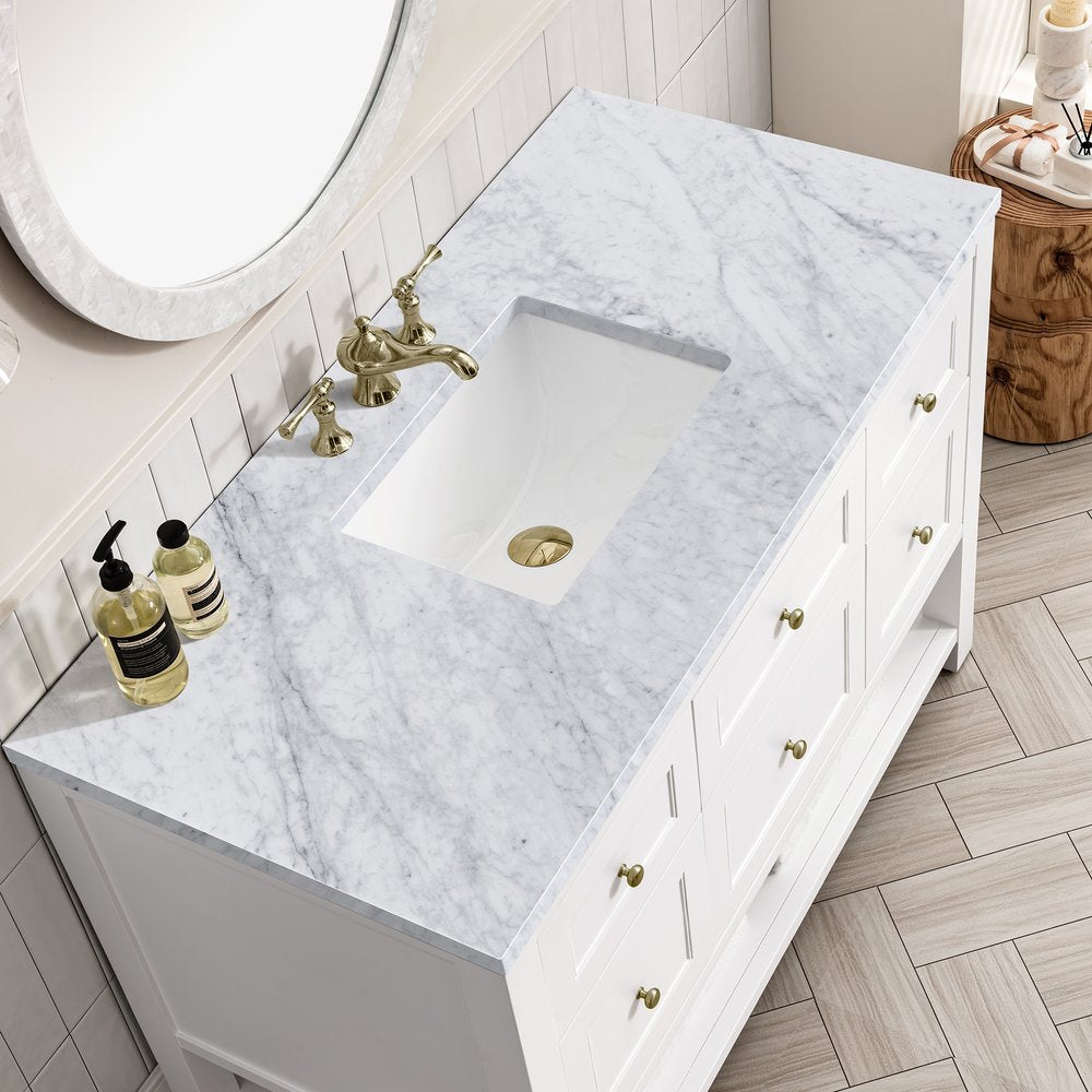 James Martin - Breckenridge 48" Single Vanity, Bright White w/ 3 CM Carrara Marble Top - 330-V48-BW-3CAR view 7