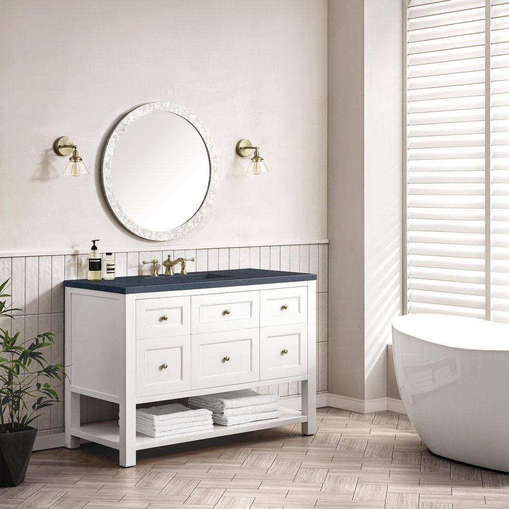 James Martin - Breckenridge 48" Single Vanity, Bright White w/ 3 CM Charcoal Soapstone Top - 330-V48-BW-3CSP view 4