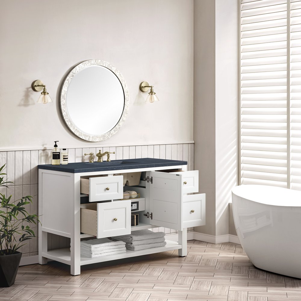 James Martin - Breckenridge 48" Single Vanity, Bright White w/ 3 CM Charcoal Soapstone Top - 330-V48-BW-3CSP view 5
