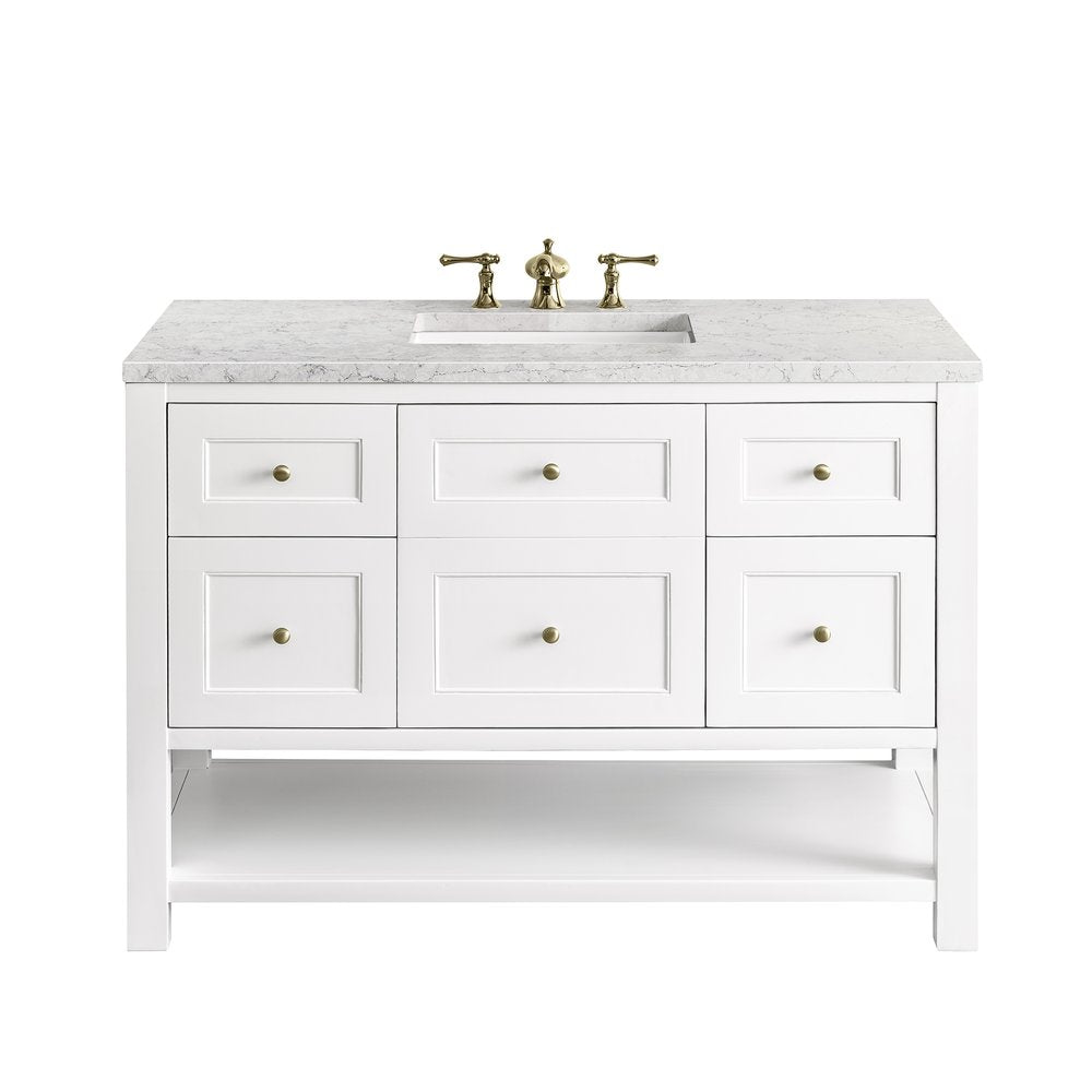James Martin - Breckenridge 48" Single Vanity, Bright White w/ 3 CM Eternal Jasmine Pearl Top - 330-V48-BW-3EJP view 1