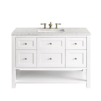James Martin - Breckenridge 48" Single Vanity, Bright White w/ 3 CM Eternal Jasmine Pearl Top w/FreePower Wireless Charger - 330-V48-BW-FEJP view 1