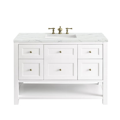 James Martin - Breckenridge 48" Single Vanity, Bright White w/ 3 CM Ethereal Noctis Top - 330-V48-BW-3ENC view 1