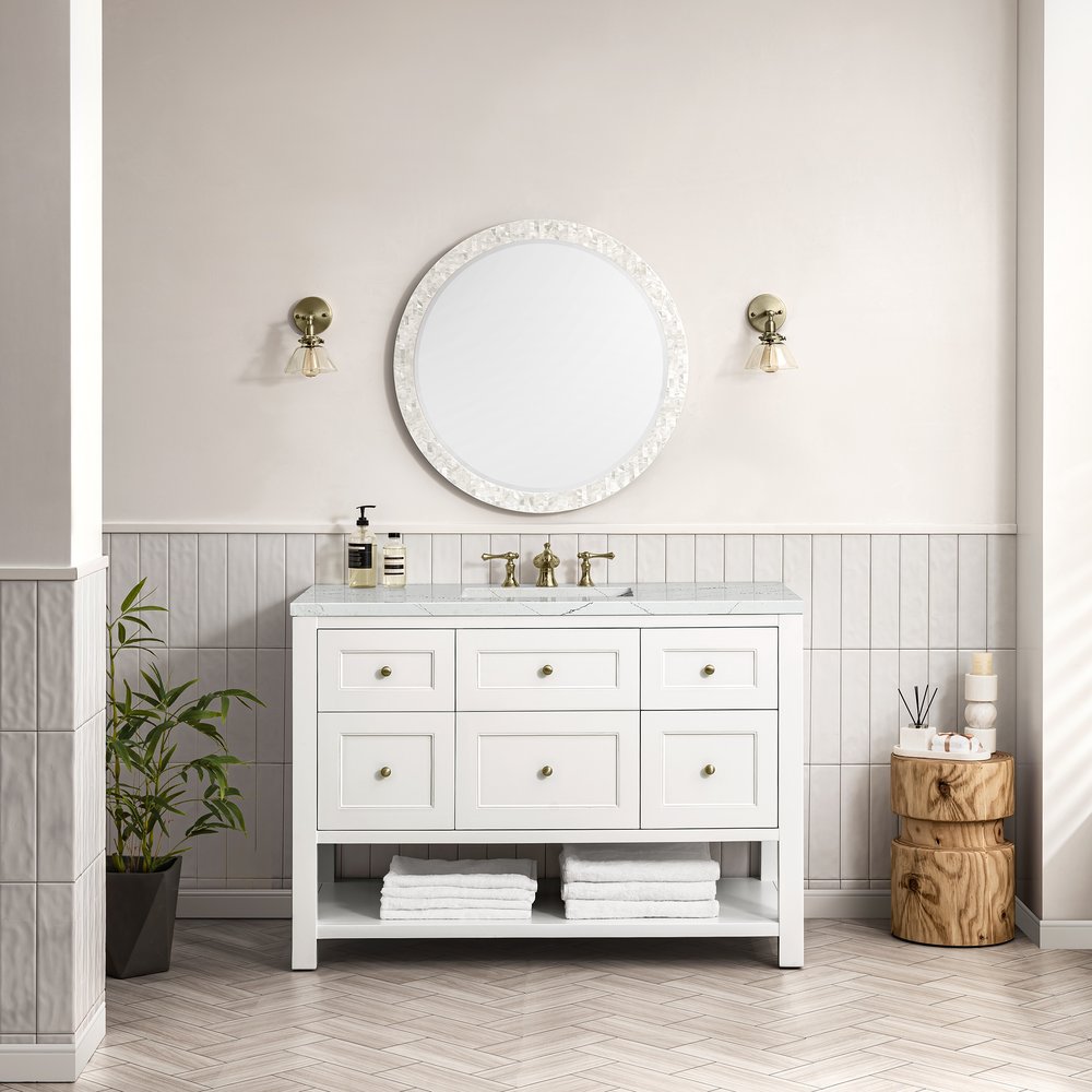 James Martin - Breckenridge 48" Single Vanity, Bright White w/ 3 CM Ethereal Noctis Top - 330-V48-BW-3ENC view 3