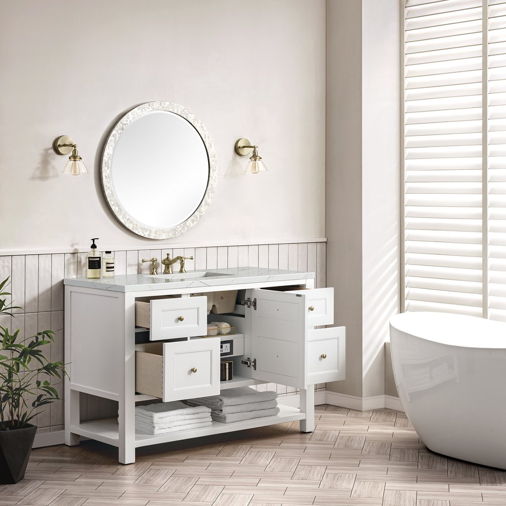 James Martin - Breckenridge 48" Single Vanity, Bright White w/ 3 CM Ethereal Noctis Top - 330-V48-BW-3ENC view 5