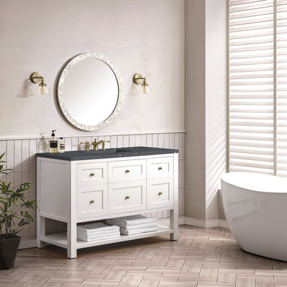 James Martin - Breckenridge 48" Single Vanity, Bright White w/ 3 CM Parisien Bleu Top - 330-V48-BW-3PBL view 4