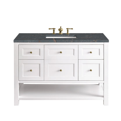 James Martin - Breckenridge 48" Single Vanity, Bright White w/ 3 CM Parisien Bleu Top w/FreePower Wireless Charger - 330-V48-BW-FPBL view 1