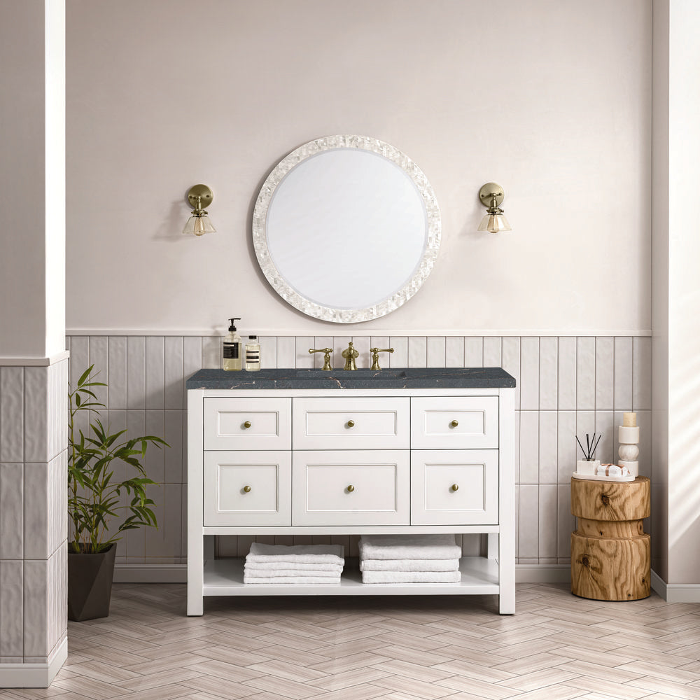 James Martin - Breckenridge 48" Single Vanity, Bright White w/ 3 CM Parisien Bleu Top w/FreePower Wireless Charger - 330-V48-BW-FPBL view 4
