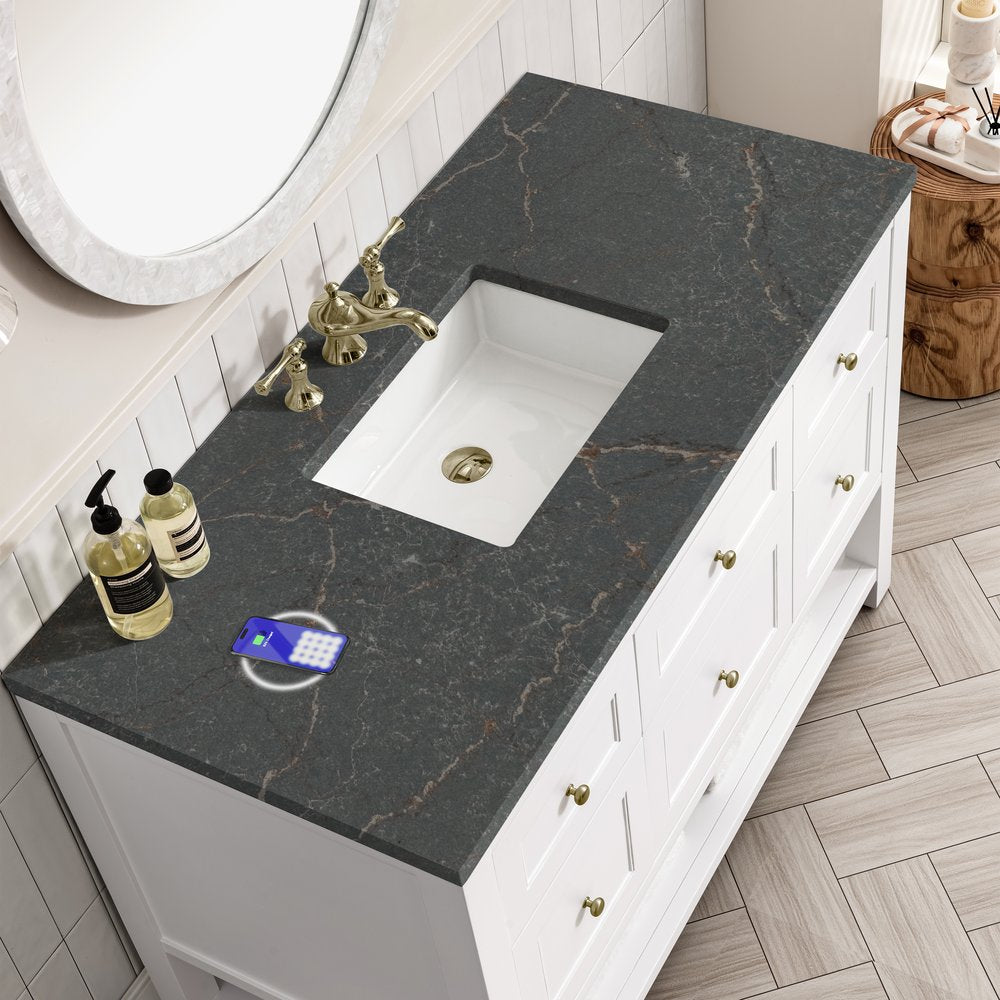 James Martin - Breckenridge 48" Single Vanity, Bright White w/ 3 CM Parisien Bleu Top w/FreePower Wireless Charger - 330-V48-BW-FPBL view 8