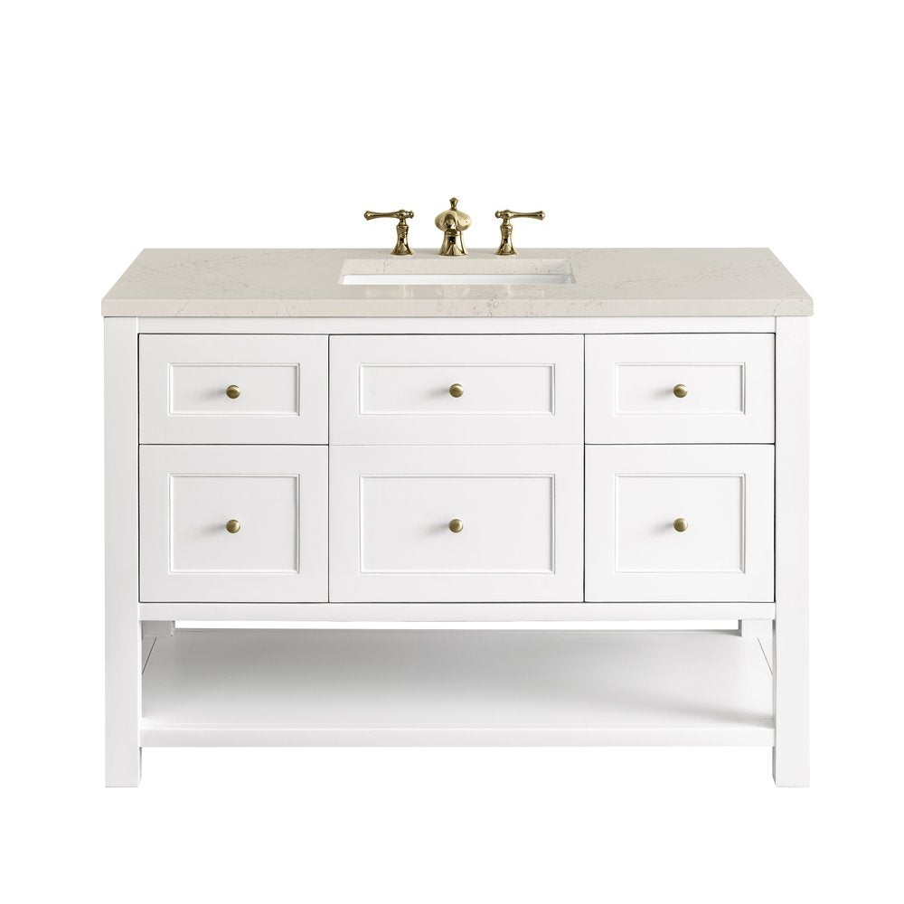 James Martin - Breckenridge 48" Single Vanity, Bright White, w/ 3 CM Siberian Silestone Top - 330-V48-BW-3SFR view 1