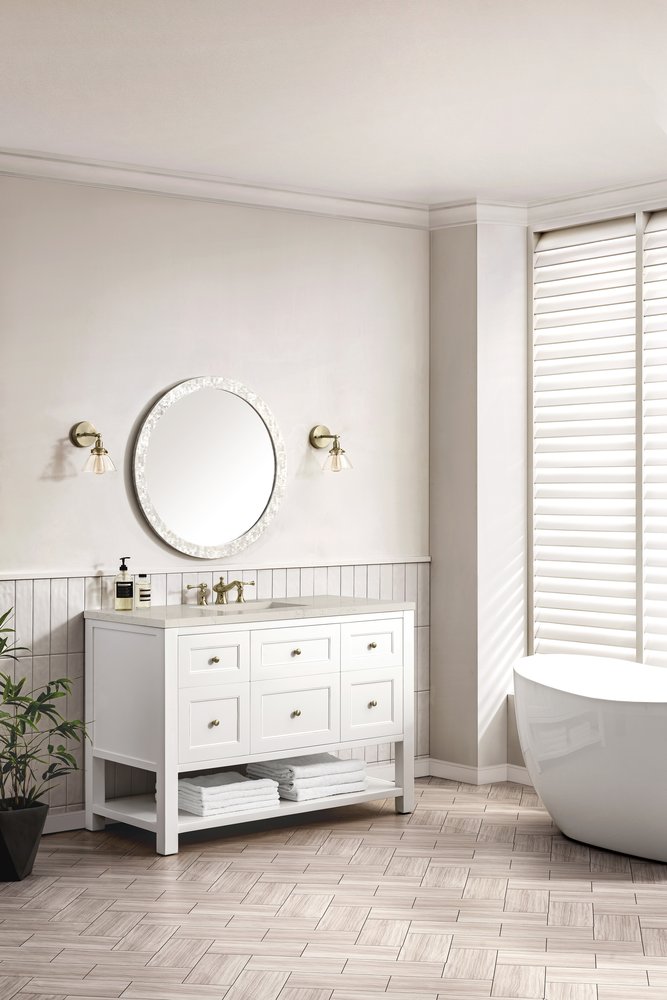 James Martin - Breckenridge 48" Single Vanity, Bright White, w/ 3 CM Siberian Silestone Top - 330-V48-BW-3SFR view 5
