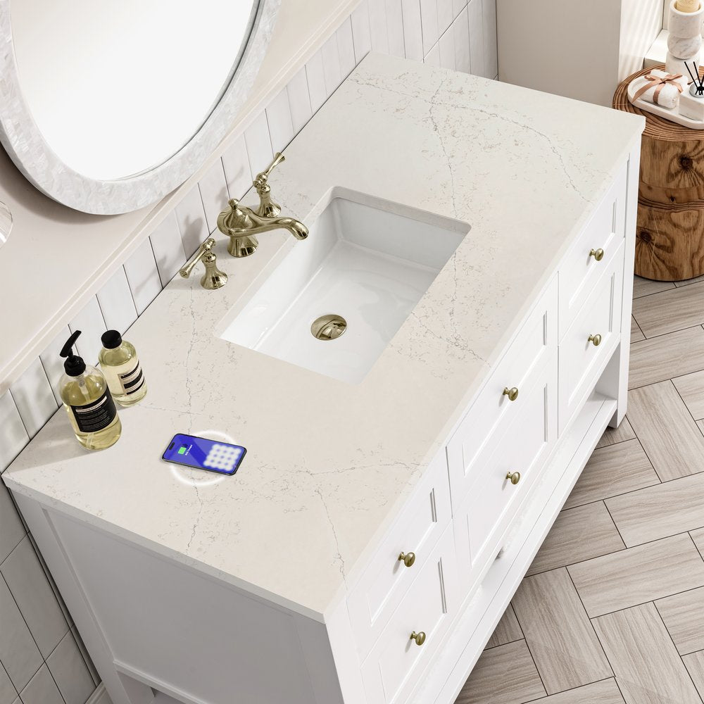 James Martin - Breckenridge 48" Single Vanity, Bright White, w/ 3 CM Siberian Silestone Top w/FreePower Wireless Charger - 330-V48-BW-FSFR view 8