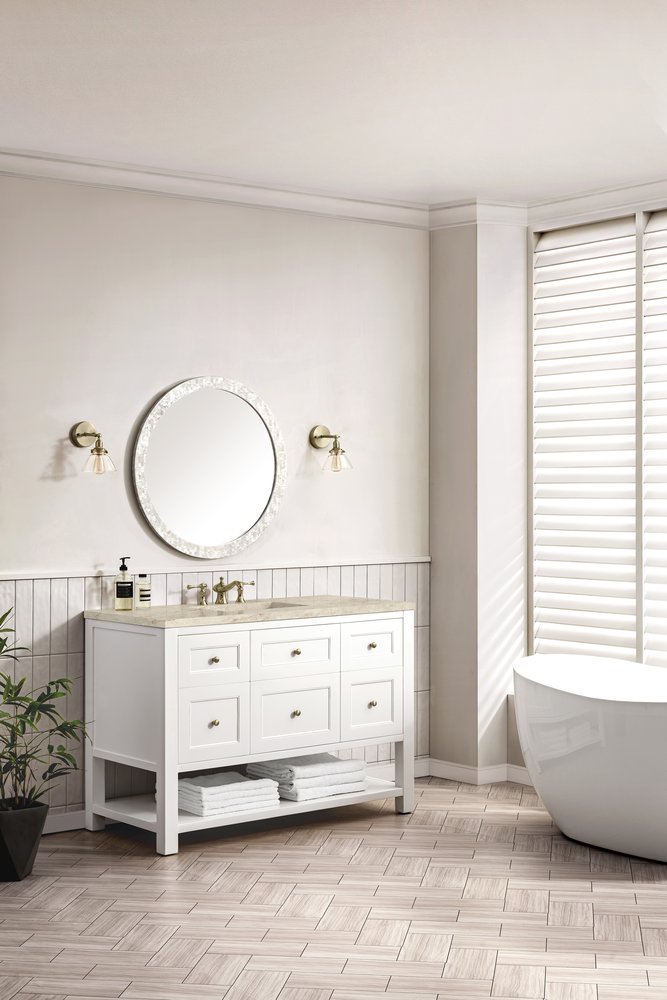 James Martin - Breckenridge 48" Single Vanity, Bright White, w/ 3 CM Tajnar Eclos Top - 330-V48-BW-3TJR view 5