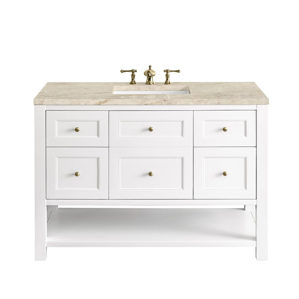 James Martin - Breckenridge 48" Single Vanity, Bright White, w/ 3 CM Tajnar Eclos Top w/FreePower Wireless Charger - 330-V48-BW-FTJR view 1