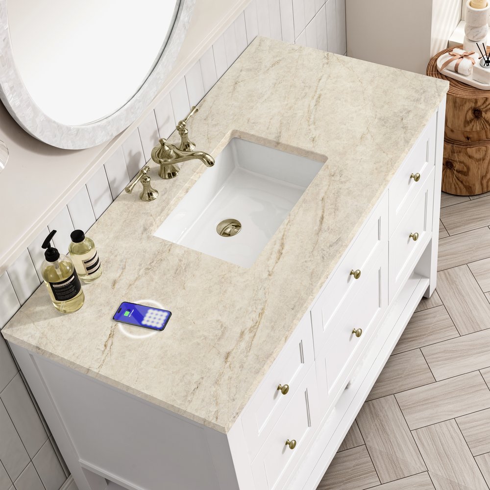 James Martin - Breckenridge 48" Single Vanity, Bright White, w/ 3 CM Tajnar Eclos Top w/FreePower Wireless Charger - 330-V48-BW-FTJR view 8
