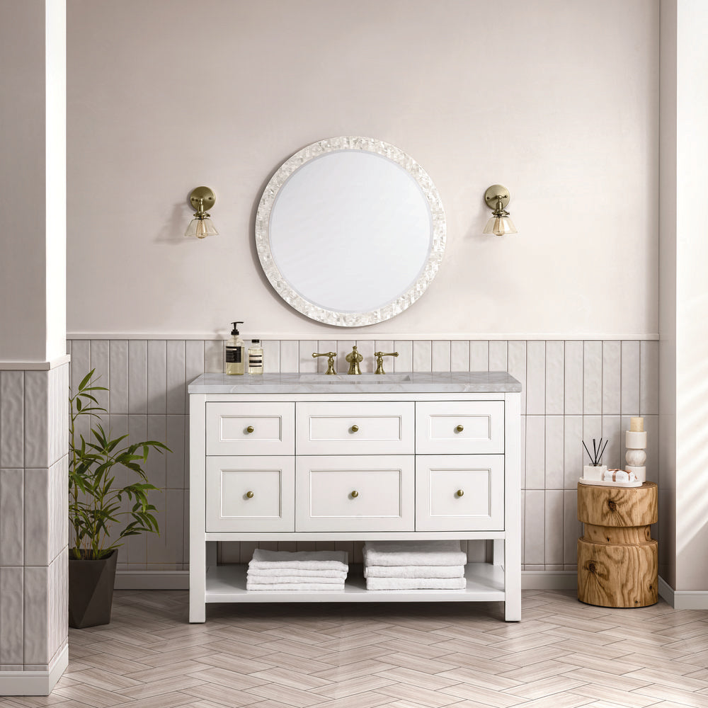 James Martin - Breckenridge 48" Single Vanity, Bright White w/ 3 CM Victorian Silver Top - 330-V48-BW-3VSL view 3