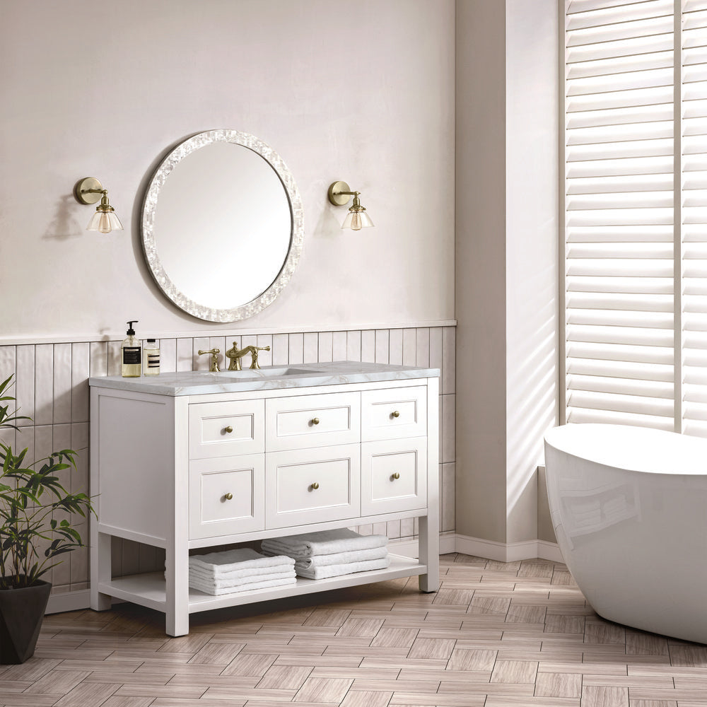 James Martin - Breckenridge 48" Single Vanity, Bright White w/ 3 CM Victorian Silver Top - 330-V48-BW-3VSL view 4